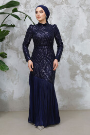 Modest Navy Blue Prom Dress 50261L - 3