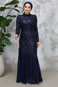 Modest Navy Blue Prom Dress 50261L - 2