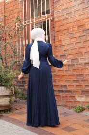 Modest Navy Blue Satin Engagement Dress 23273L - 3