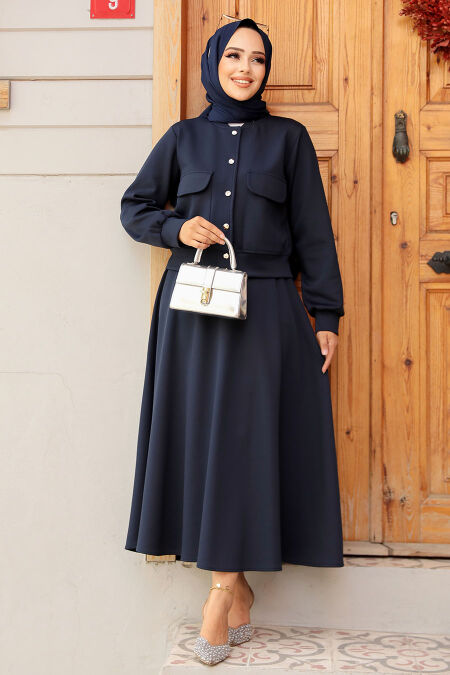 Modest Navy Blue Skirt Dual Suit 12261L - NEVA STYLE
