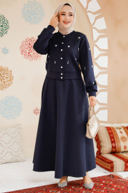 Modest Navy Blue Skirted Dual Suit 1277L - 4