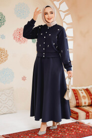 Modest Navy Blue Skirted Dual Suit 1277L - 3