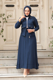 Modest Navy Blue Skirted Dual Suit 44723L - 3