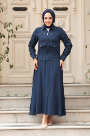 Modest Navy Blue Skirted Dual Suit 44723L - 2