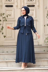 Modest Navy Blue Skirted Dual Suit 44723L - 1