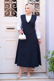 Modest Navy Blue Skirted Dual Suit 75471L - 2