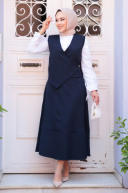 Modest Navy Blue Skirted Dual Suit 75471L - 1
