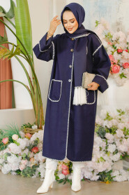 Modest Navy Blue Stamp Coat 7221L 