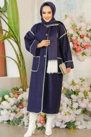 Modest Navy Blue Stamp Coat 7221L - 2