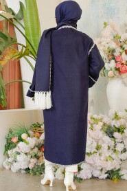 Modest Navy Blue Stamp Coat 7221L - 3