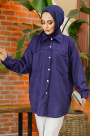 Modest Navy Blue Suede Shirt 10305L - 2