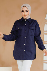 Modest Navy Blue Suede Shirt 20305L - 2