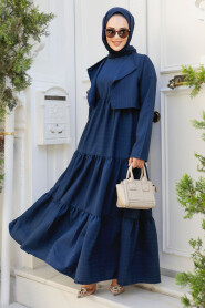 Modest Navy Blue Summer Dress 20301L - 1