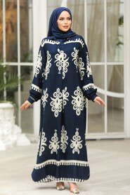 Modest Navy Blue Summer Dress 23172L - 2