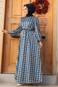 Modest Navy Blue Summer Dress 23422L - 1