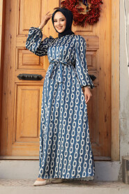 Modest Navy Blue Summer Dress 23422L - 2