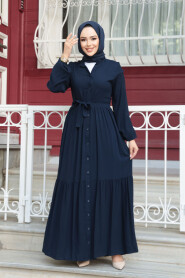Modest Navy Blue Summer Dress 239202L - 2