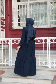 Modest Navy Blue Summer Dress 239202L - 5