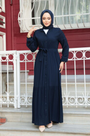 Modest Navy Blue Summer Dress 239202L - 4