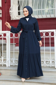Modest Navy Blue Summer Dress 239202L - 1