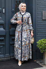 Modest Navy Blue Summer Dress 23928L - 2