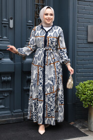 Modest Navy Blue Summer Dress 23928L 