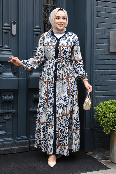 Modest Navy Blue Summer Dress 23928L - NEVA STYLE