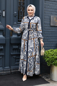 Modest Navy Blue Summer Dress 23928L - 3