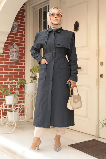 Modest Navy Blue Trench Coat 19023L - NEVA STYLE
