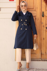 Modest Navy Blue Trench Coat 61221L - 2