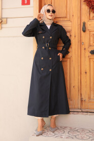 Modest Navy Blue Trench Coat 61500L - 3