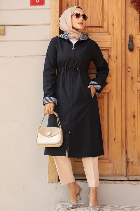Modest Navy Blue Trench Coat 685L - NEVA STYLE