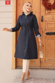 Modest Navy Blue Trench Coat 69721L - 2