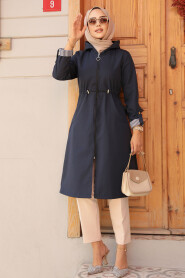 Modest Navy Blue Trench Coat 69721L - 3