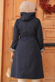 Modest Navy Blue Trench Coat 69721L - 4