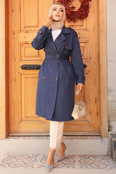 Modest Navy Blue Trench Coat 72091L - Neva-style.com