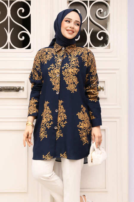 Modest Navy Blue Tunic 20413L - NEVA STYLE