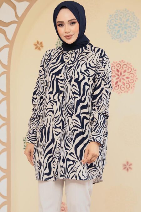 Modest Navy Blue Tunic 20415L - NEVA STYLE