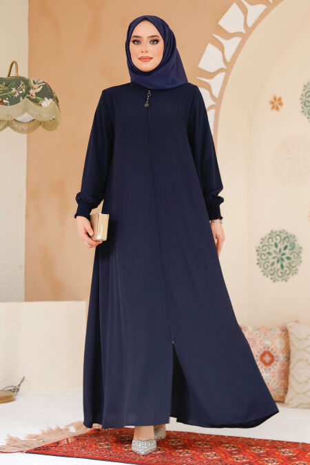 Modest Navy Blue Turkish Abaya 45287L - NEVA STYLE