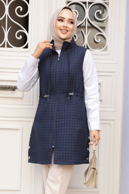 Modest Navy Blue Vest 80251L - NEVA STYLE