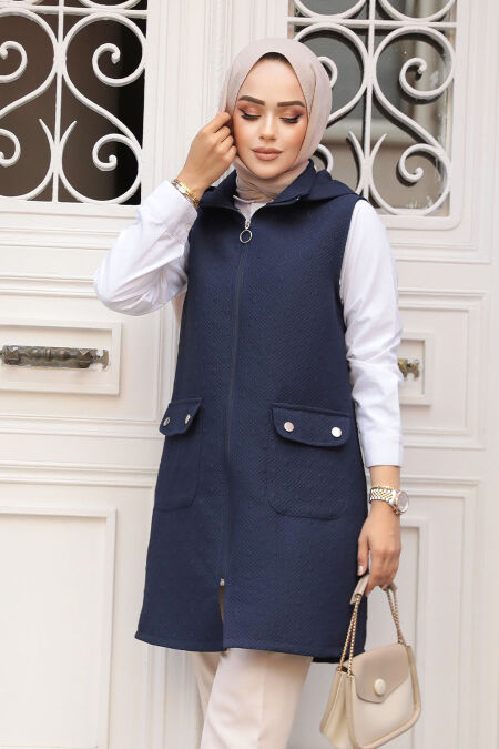 Modest Navy Blue Vest 80264L - NEVA STYLE
