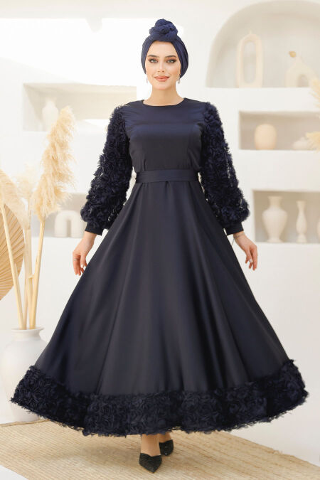 Modest Navy Blue Wedding Dress 4661L - NEVA STYLE