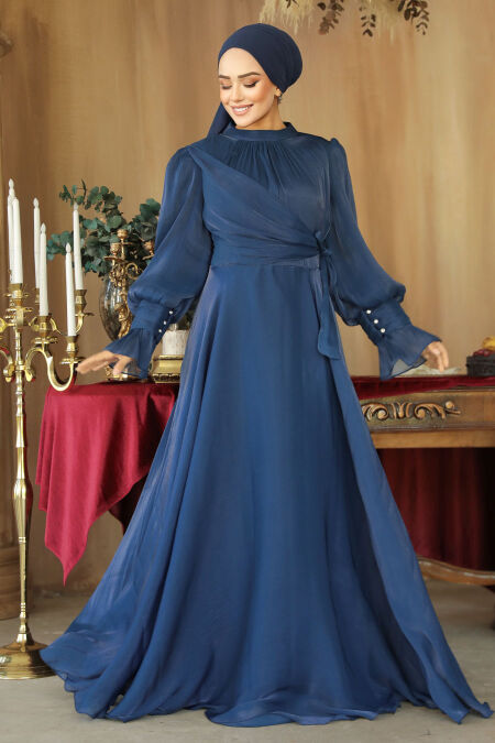 Modest Navy Blue Wedding Dress 48051L - NEVA STYLE