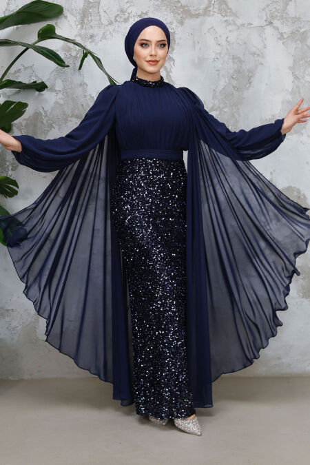 Modest Navy Blue Wedding Dress 50231L - NEVA STYLE