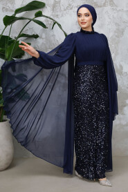 Modest Navy Blue Wedding Dress 50231L - 3