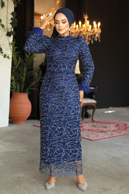 Modest Navy Blue Wedding Dress 52056L - NEVA STYLE