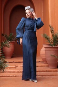 Modest Navy Blue Wedding Dress 52285L - 3