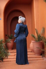 Modest Navy Blue Wedding Dress 52285L - 4
