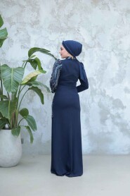 Modest Navy Blue Wedding Gown 51012L - 3
