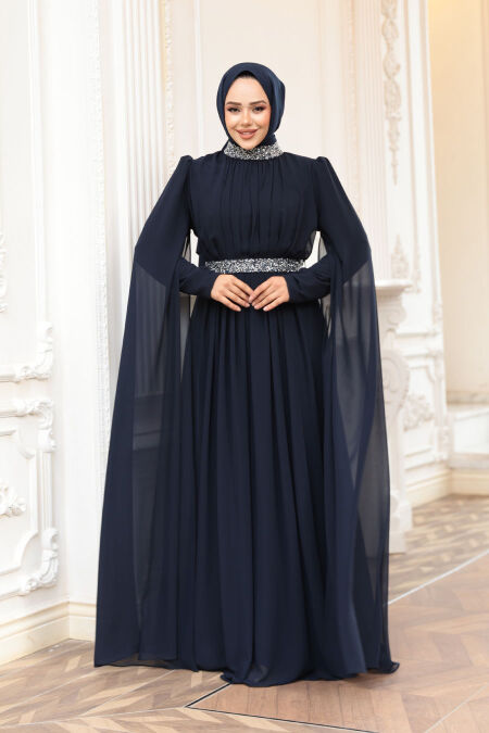 Modest Nay Blue Plus Size Wedding Dress 25911L - NEVA STYLE